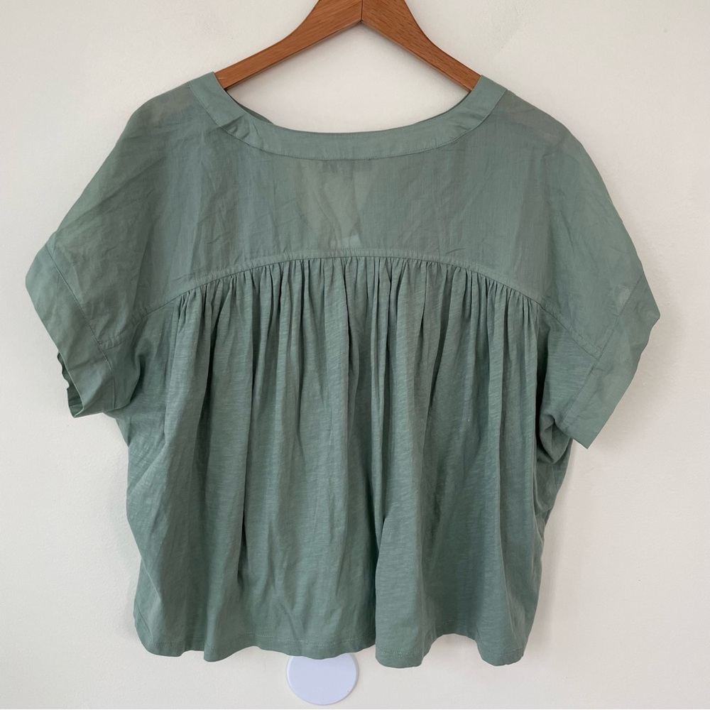 NWT LOFT Split Neck Mixed Media Top L Large in Bay Green 100% Cotton - Picture 7 of 10